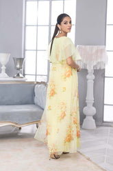 2-Pc Digital Printed Organza Gown With Raw Silk Trouser CMA22-54